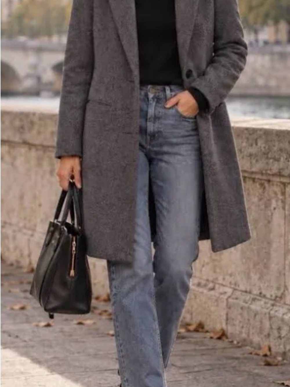 Zara Charcoal Gray Long Wool-Blend Coat